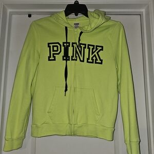PINK Victoria's Secret Neon Yellow Zip-Up Hoodie with Black Logo